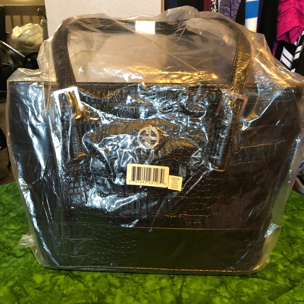 Gianni Bernini Croc Embossed Tote Black NWT